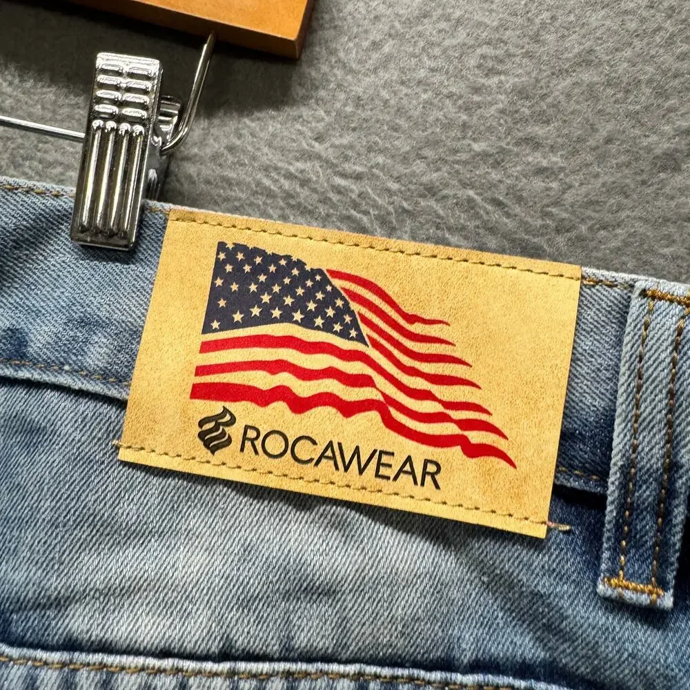 Rocawear Jean Shorts Baggy Fit USA‎ Flag Faded Wash Y2K Mens 50 (50x14 ACTUAL)